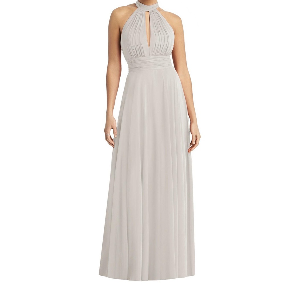 NEW High Neck Open-Back Shirred Halter Maxi Dress